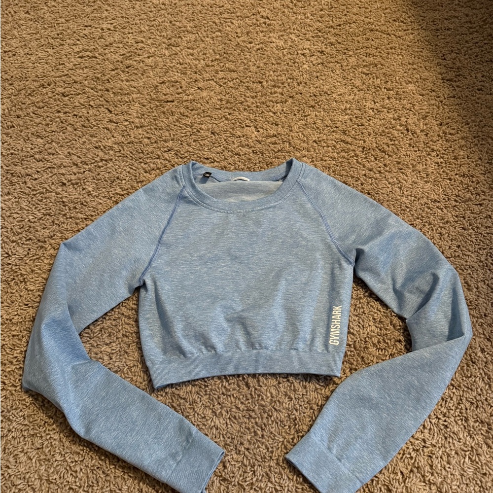 Women's Blue Long Sleeve Crop Top